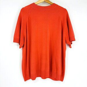Hampshire Studio Coral Orange Mock Neck Knit Short Sleeve Zip Back Sweater 2X